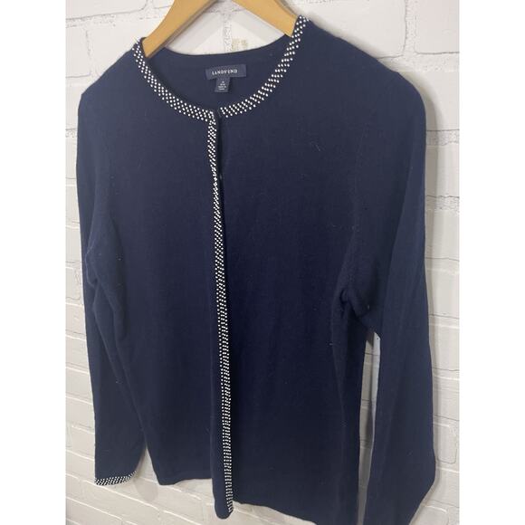 Lands End Sweater Womens Medium Blue 100% Cashmere Cardigan Speckle Sweater - Picture 8 of 11